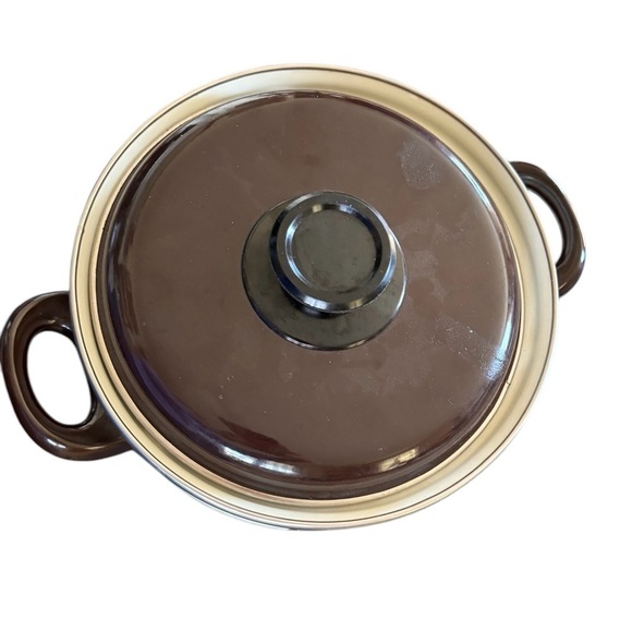 VTG 80’s Enamel Cooking Pot W/Lid Cherries Double Handles Cream Red Brown - Picture 6 of 7